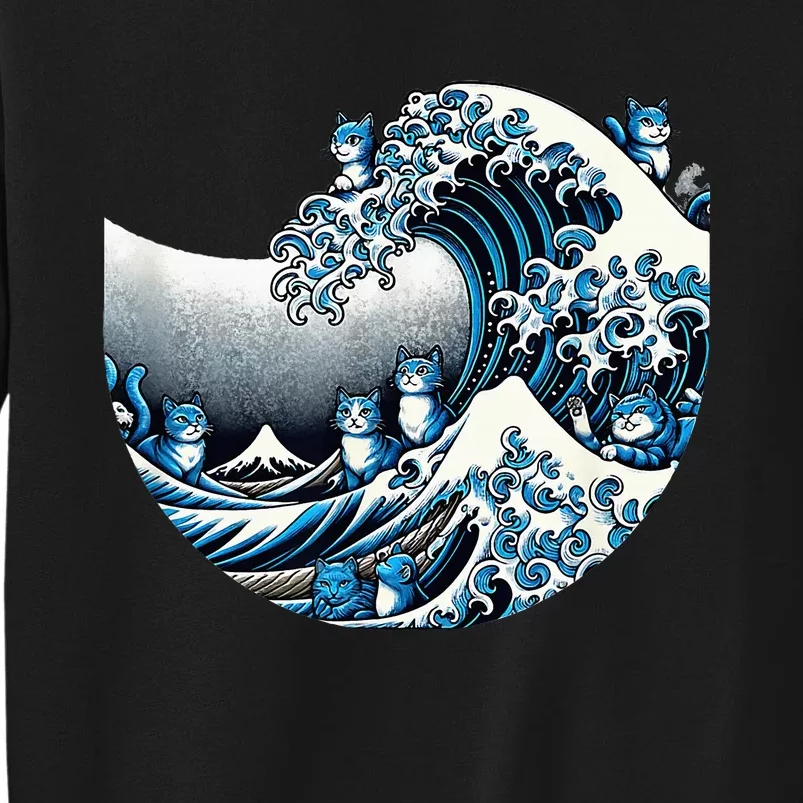 Cute Wave Of Blue Cats Blue Cats Wave Tall Sweatshirt