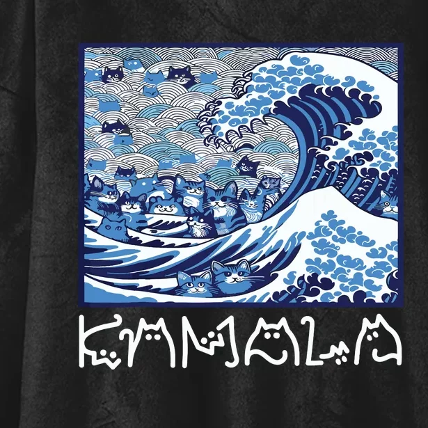 Cute Wave Of Blue Cats For Kamala Hooded Wearable Blanket