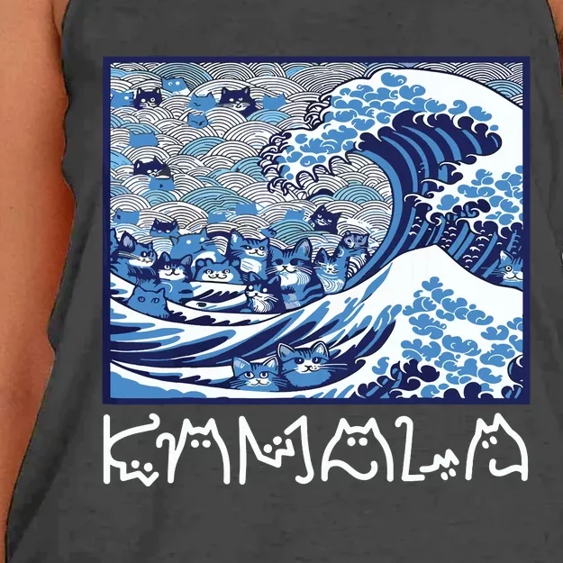 Cute Wave Of Blue Cats For Kamala Women's Knotted Racerback Tank