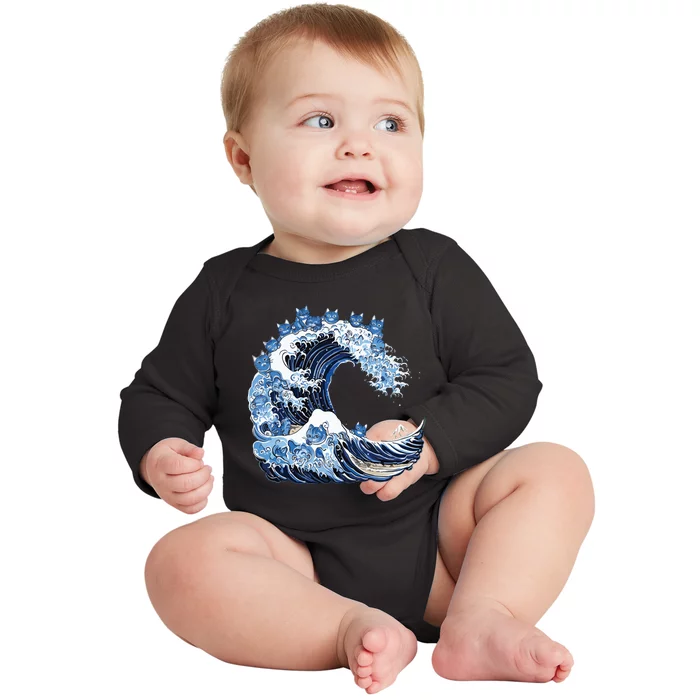 Cute Wave Of Blue Cats For Kamala Baby Long Sleeve Bodysuit