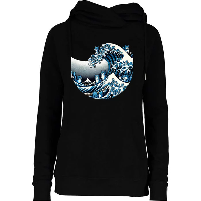 Cute Wave Of Blue Cats For Kamala Womens Funnel Neck Pullover Hood