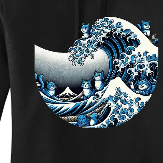 Cute Wave Of Blue Cats For Kamala Women's Pullover Hoodie