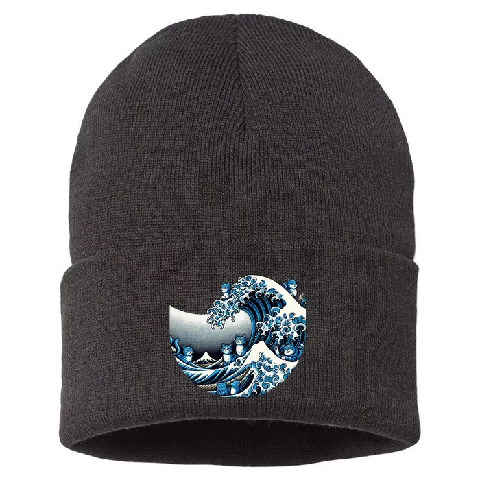 Cute Wave Of Blue Cats For Kamala Sustainable Knit Beanie