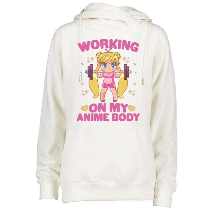 Cute Working On My Anime Body Womens Funnel Neck Pullover Hood