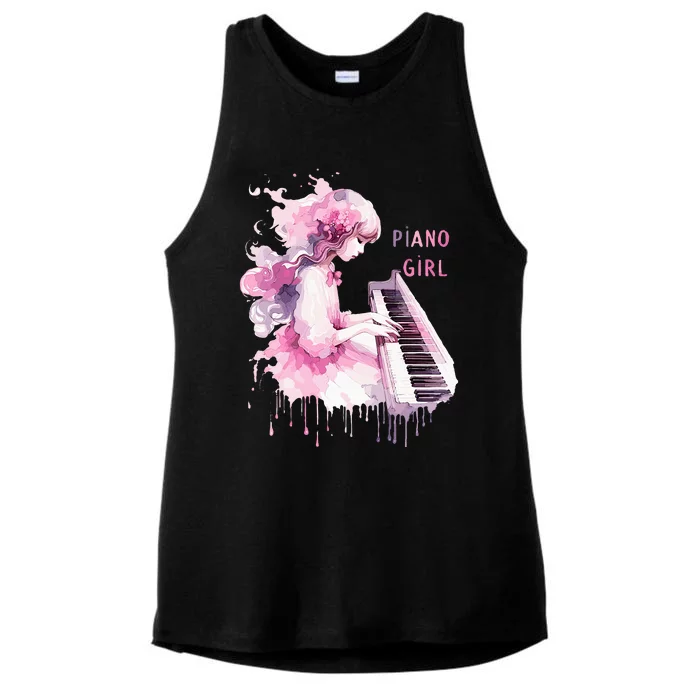 Cute Watercolor Piano Girl Pianist Keyboard Musician Music Ladies Tri-Blend Wicking Tank