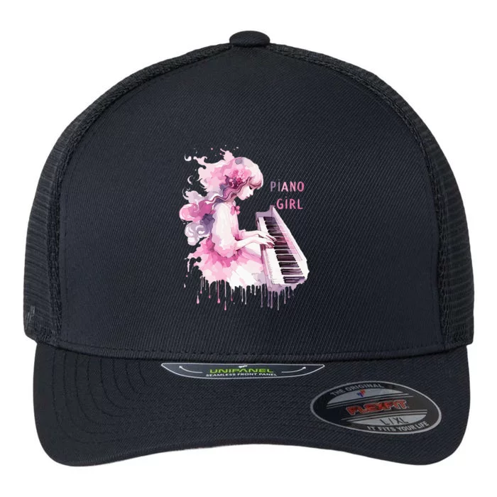 Cute Watercolor Piano Girl Pianist Keyboard Musician Music Flexfit Unipanel Trucker Cap