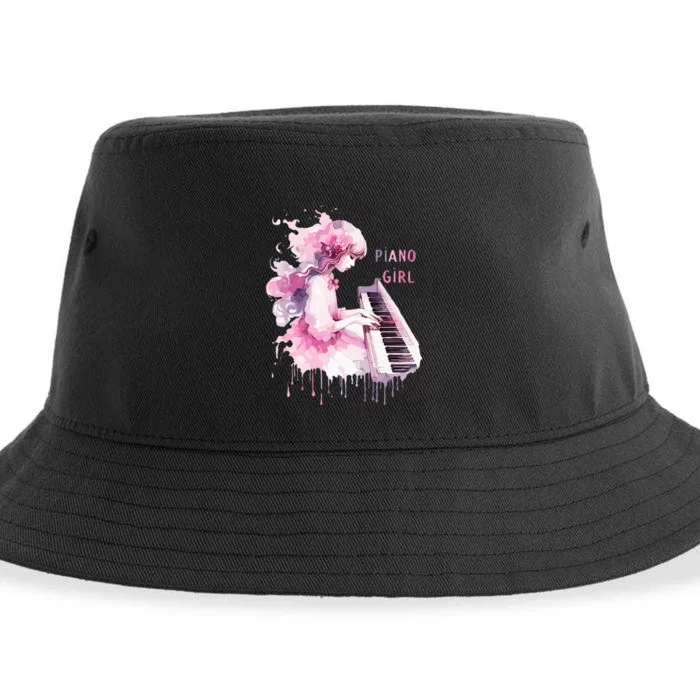 Cute Watercolor Piano Girl Pianist Keyboard Musician Music Sustainable Bucket Hat