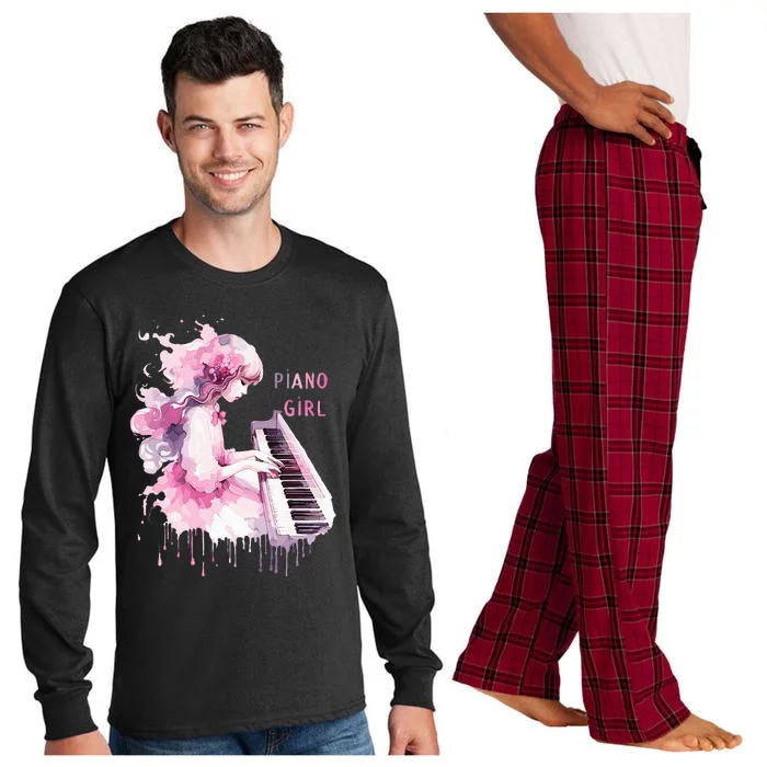 Cute Watercolor Piano Girl Pianist Keyboard Musician Music Long Sleeve Pajama Set