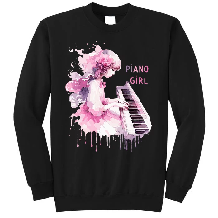 Cute Watercolor Piano Girl Pianist Keyboard Musician Music Tall Sweatshirt