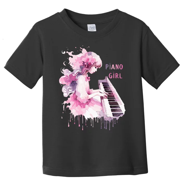 Cute Watercolor Piano Girl Pianist Keyboard Musician Music Toddler T-Shirt