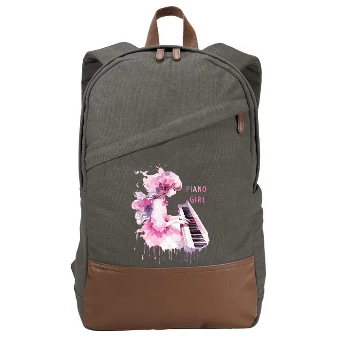 Cute Watercolor Piano Girl Pianist Keyboard Musician Music Cotton Canvas Backpack