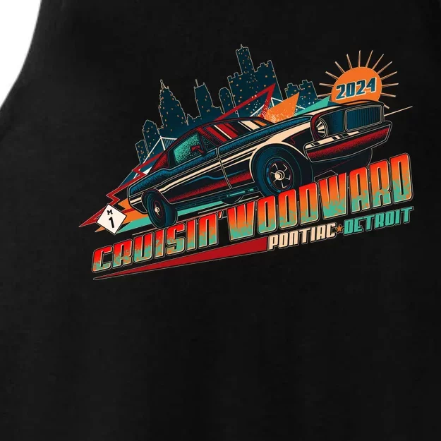 Cruisin Woodward Pontiac To Detroit 2024 Detroit Ren Cen Muscle Car Ladies Tri-Blend Wicking Tank