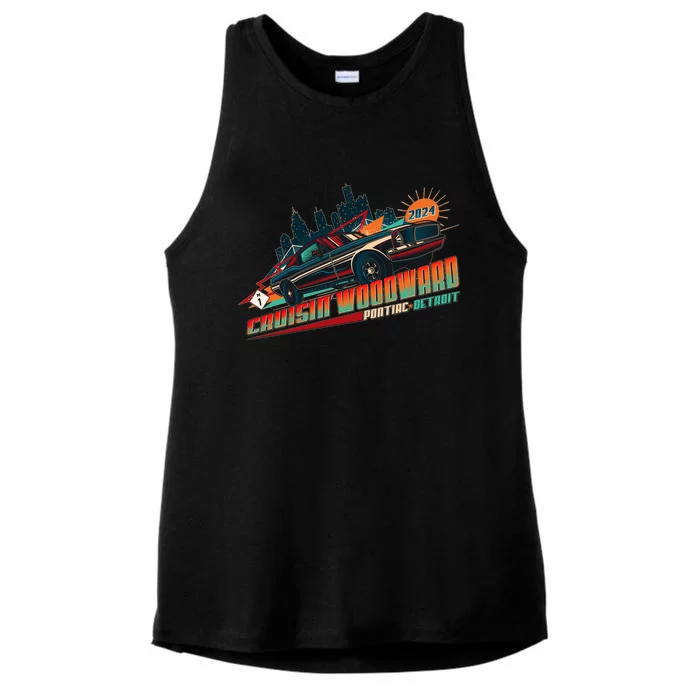 Cruisin Woodward Pontiac To Detroit 2024 Detroit Ren Cen Muscle Car Ladies Tri-Blend Wicking Tank