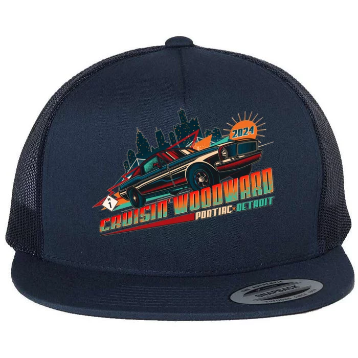 Cruisin Woodward Pontiac To Detroit 2024 Detroit Ren Cen Muscle Car Flat Bill Trucker Hat