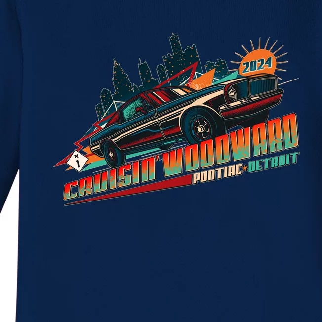 Cruisin Woodward Pontiac To Detroit 2024 Detroit Ren Cen Muscle Car Baby Long Sleeve Bodysuit