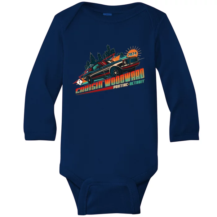 Cruisin Woodward Pontiac To Detroit 2024 Detroit Ren Cen Muscle Car Baby Long Sleeve Bodysuit