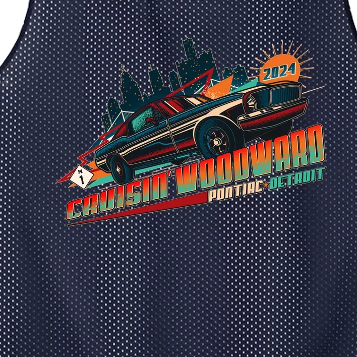 Cruisin Woodward Pontiac To Detroit 2024 Detroit Ren Cen Muscle Car Mesh Reversible Basketball Jersey Tank