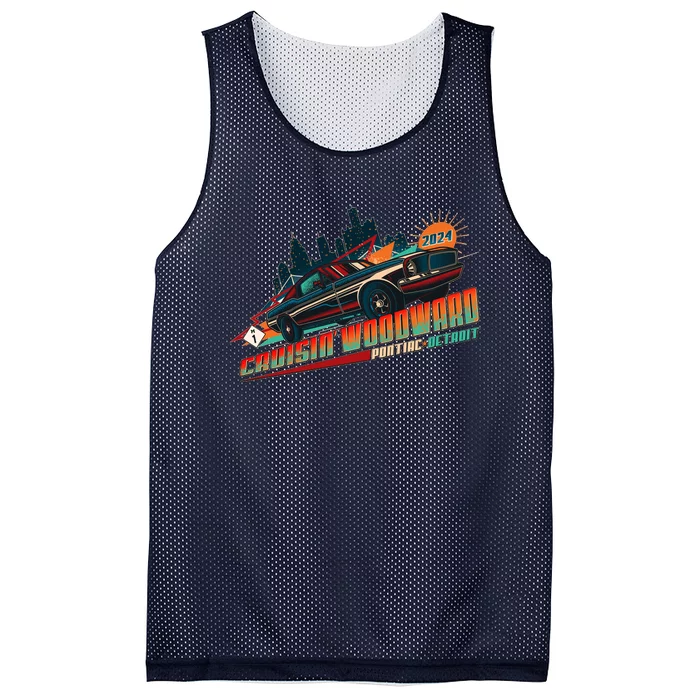 Cruisin Woodward Pontiac To Detroit 2024 Detroit Ren Cen Muscle Car Mesh Reversible Basketball Jersey Tank