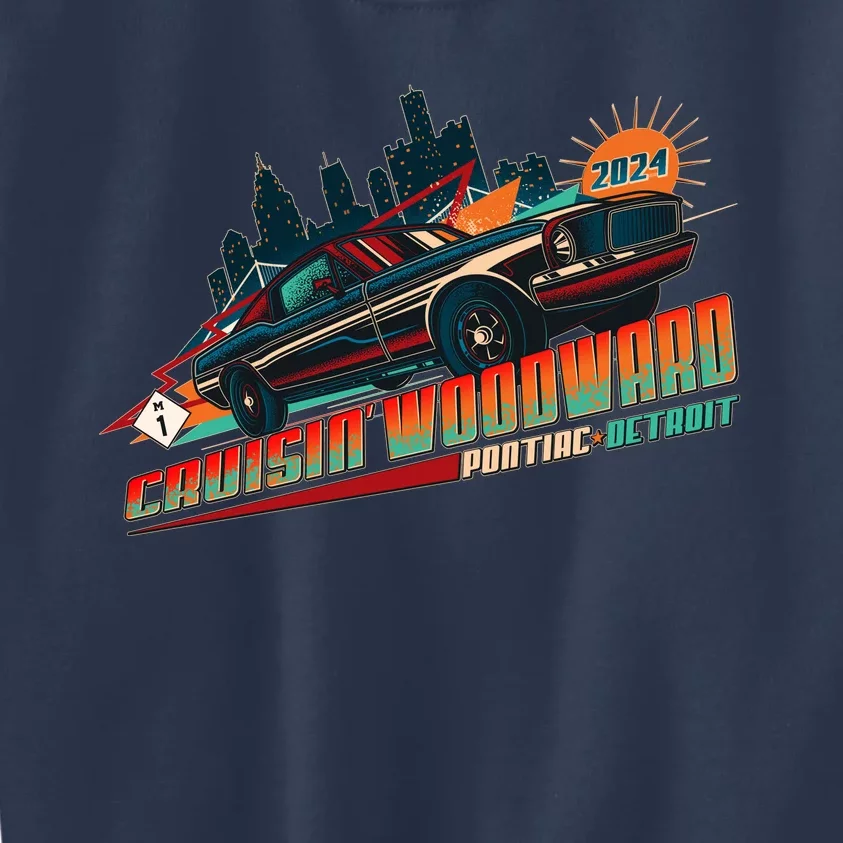 Cruisin Woodward Pontiac To Detroit 2024 Detroit Ren Cen Muscle Car Kids Sweatshirt