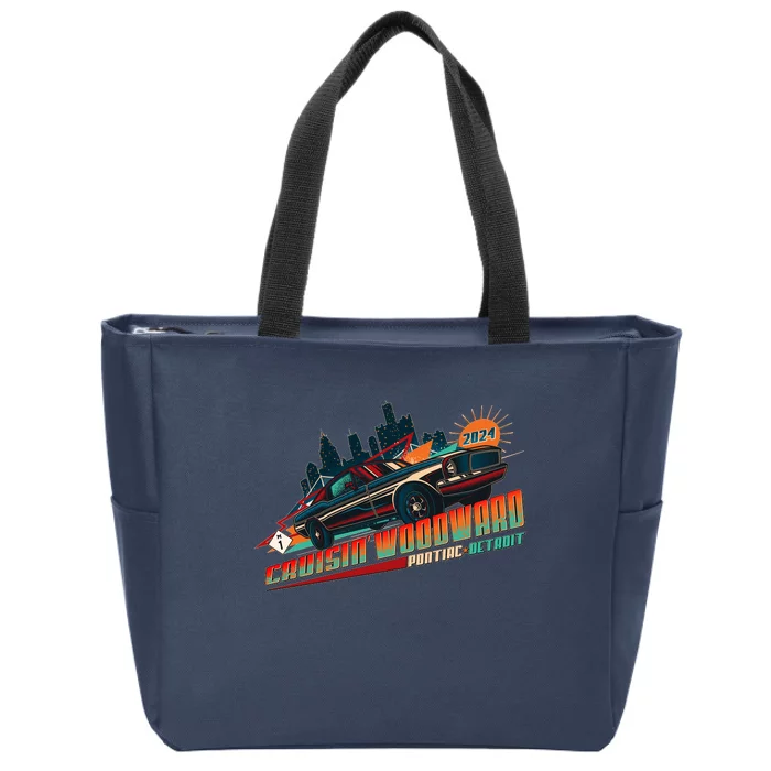 Cruisin Woodward Pontiac To Detroit 2024 Detroit Ren Cen Muscle Car Zip Tote Bag