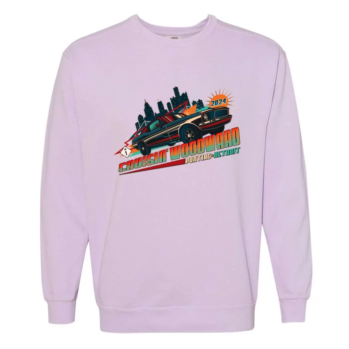 Cruisin Woodward Pontiac To Detroit 2024 Detroit Ren Cen Muscle Car Garment-Dyed Sweatshirt