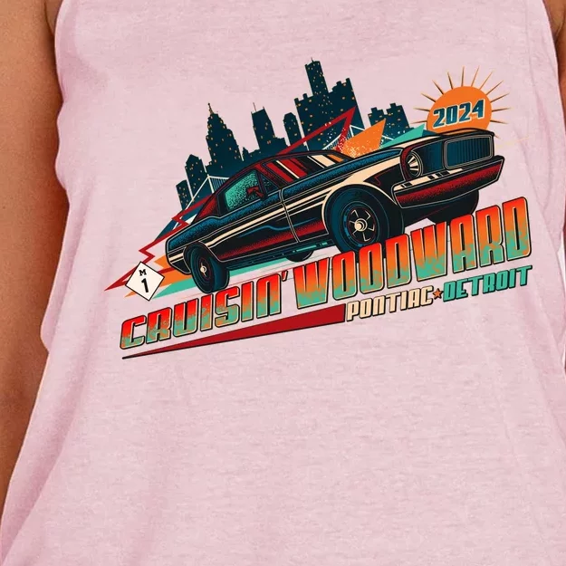 Cruisin Woodward Pontiac To Detroit 2024 Detroit Ren Cen Muscle Car Women's Knotted Racerback Tank