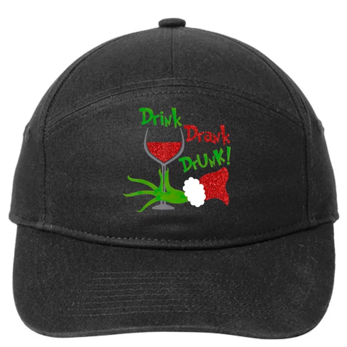 Christmas Wine Party Drink Drank Drunk Wine Glass 7-Panel Snapback Hat