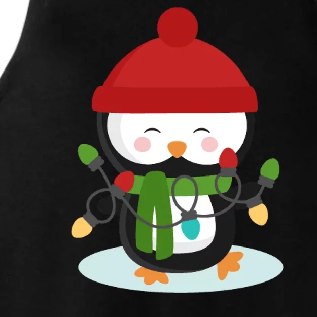 Cute Winter Penguin Christmas Lights Ladies Tri-Blend Wicking Tank