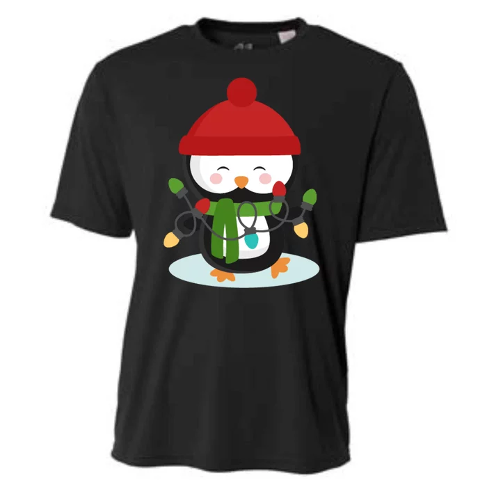 Cute Winter Penguin Christmas Lights Cooling Performance Crew T-Shirt