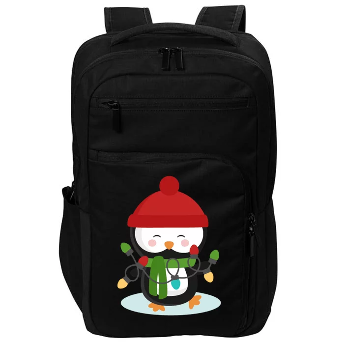 Cute Winter Penguin Christmas Lights Impact Tech Backpack