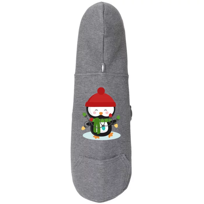 Cute Winter Penguin Christmas Lights Doggie 3-End Fleece Hoodie