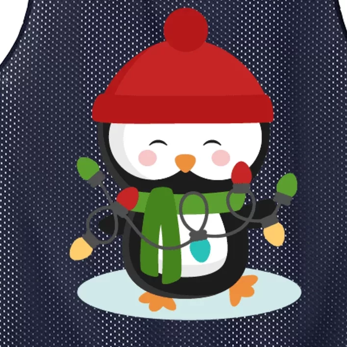 Cute Winter Penguin Christmas Lights Mesh Reversible Basketball Jersey Tank