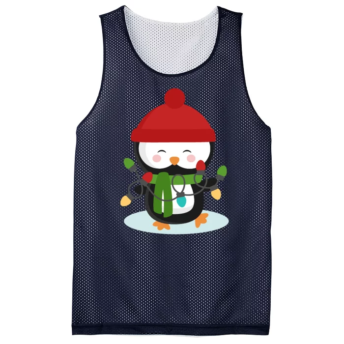 Cute Winter Penguin Christmas Lights Mesh Reversible Basketball Jersey Tank