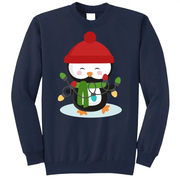 Cute Winter Penguin Christmas Lights Tall Sweatshirt