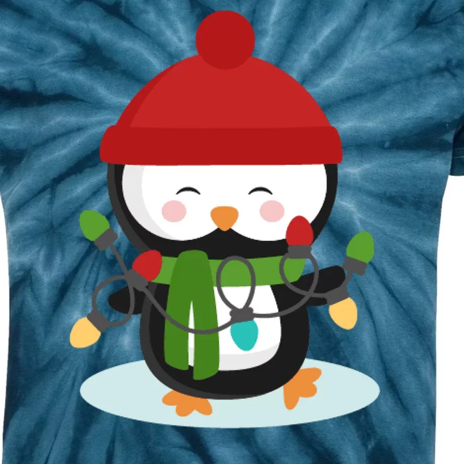 Cute Winter Penguin Christmas Lights Kids Tie-Dye T-Shirt