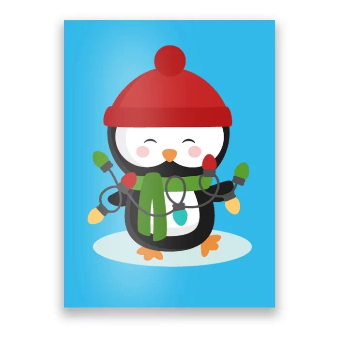 Cute Winter Penguin Christmas Lights Poster