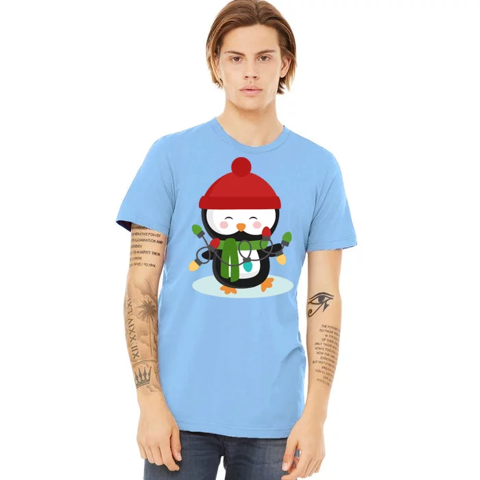 Cute Winter Penguin Christmas Lights Premium T-Shirt