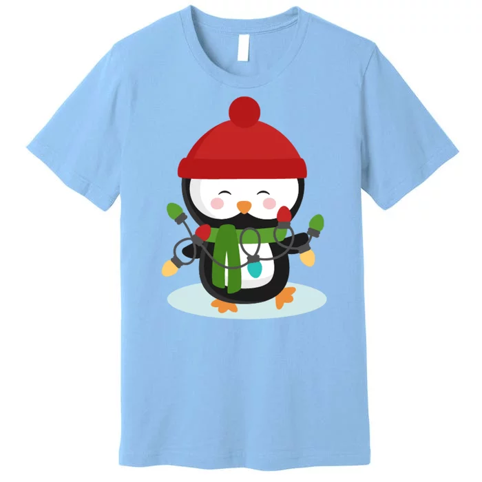 Cute Winter Penguin Christmas Lights Premium T-Shirt