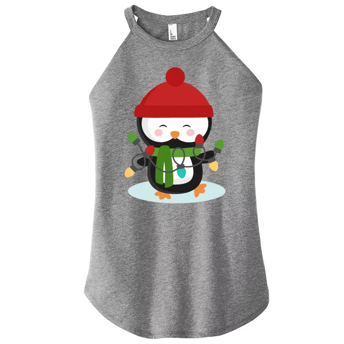 Cute Winter Penguin Christmas Lights Women’s Perfect Tri Rocker Tank