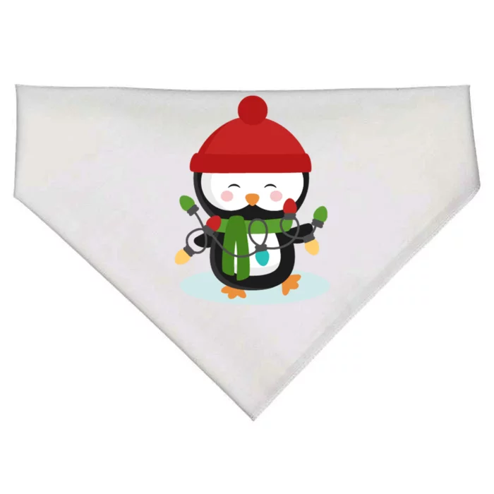 Cute Winter Penguin Christmas Lights USA-Made Doggie Bandana