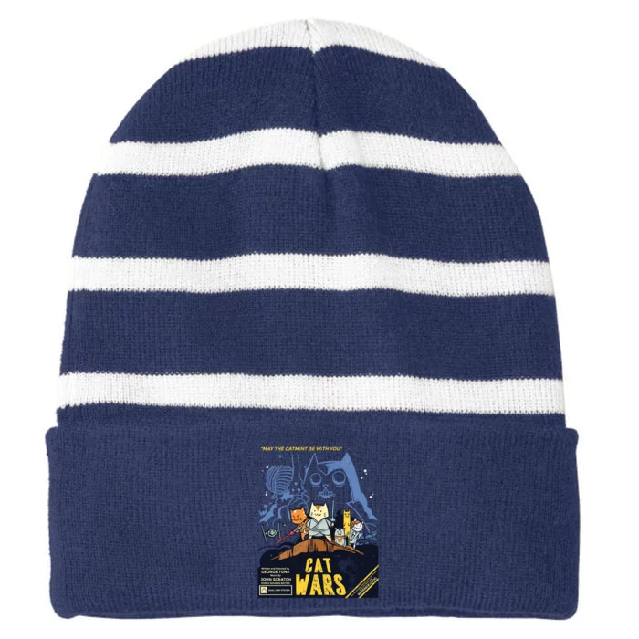 Cat Wars Parody Striped Beanie with Solid Band