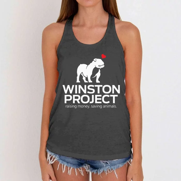 Cute Winston Project Bulldog supports animal rescue Women's Knotted Racerback Tank