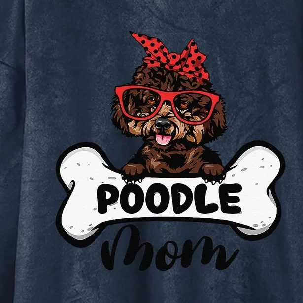 Cute Women Poodle Mom With Bandana Headband And Glasses Hooded Wearable Blanket