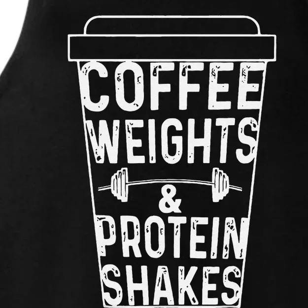 Coffee Weights & Protein Shakes Funny Lifting Ladies Tri-Blend Wicking Tank