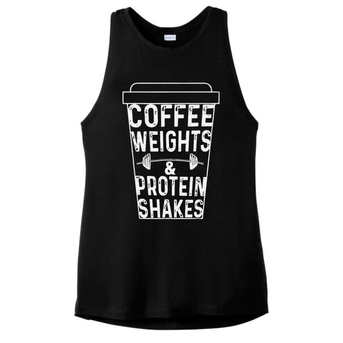 Coffee Weights & Protein Shakes Funny Lifting Ladies Tri-Blend Wicking Tank