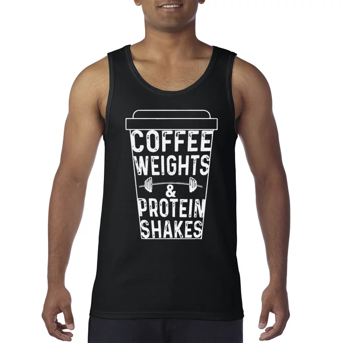 Coffee Weights & Protein Shakes Funny Lifting Tank Top