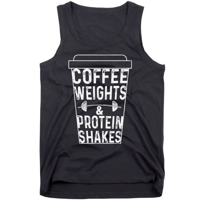 Coffee Weights & Protein Shakes Funny Lifting Tank Top