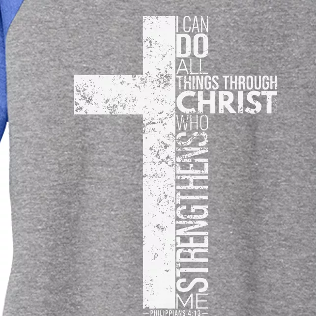 Cross With Philippians 413 Christian Women's Tri-Blend 3/4-Sleeve Raglan Shirt