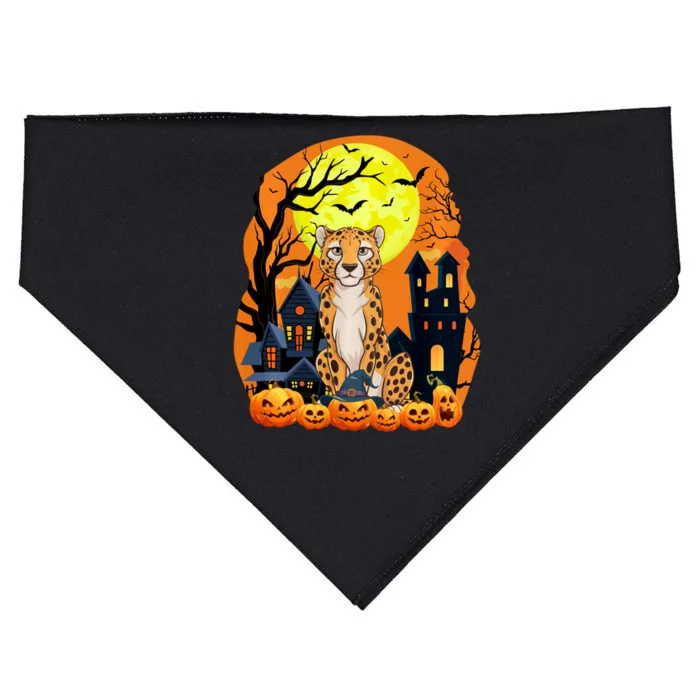 Cheetah With Pumpkins Funny Scary Halloween Party USA-Made Doggie Bandana