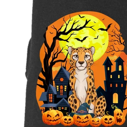 Cheetah With Pumpkins Funny Scary Halloween Party Doggie 3-End Fleece Hoodie